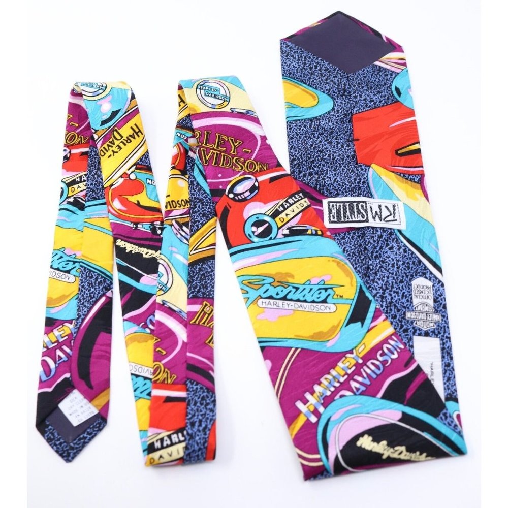 Harley Davidson Motorcycle 100% Silk Necktie RM Style Bike Graphic Cycle VTG Tie - Picture 3 of 11
